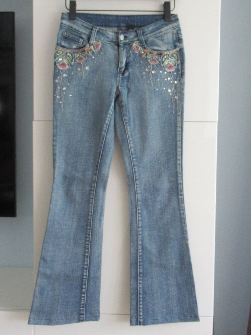 Boston Proper Boot Cut Blue Jeans Embroidered Embellished Beaded Size 4 /Small